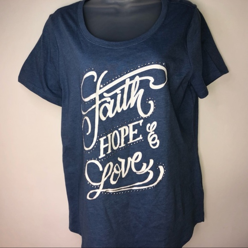 J/M Sportswear Blue T-Shirt "Faith Hope & Love" Medium NWT‎